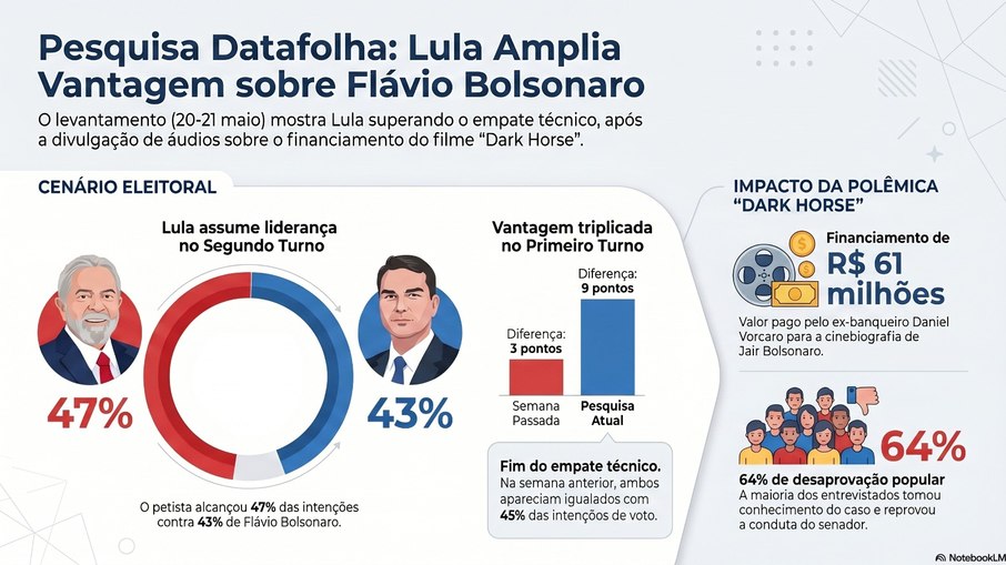 Datafolha: Lula tem 47% e Flávio 43% no segundo turno