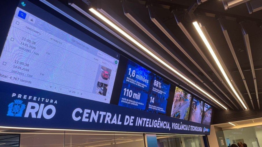 Painéis exibem, em tempo real, imagens e dados do sistema de monitoramento da cidade do Rio de Janeiro Painéis exibem, em tempo real, imagens e dados do sistema de monitoramento da cidade do Rio de Janeiro