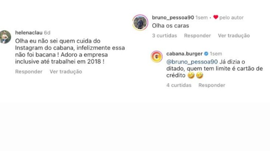 Internautas criticam postura da empresa Cabana Burger em post nas redes sociais