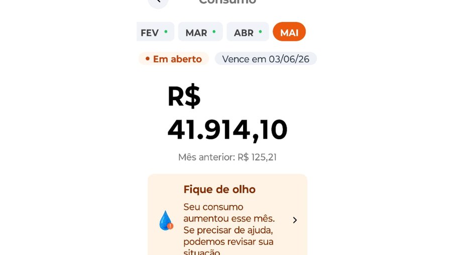 Cliente da Sabesp abre reclamação após receber cobrança indevida de R$ 41 mil Cliente da Sabesp abre reclamação após receber cobrança indevida de R$ 41 mil
