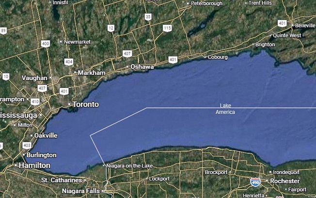 Imagem do Google Maps mostra o Lago Ontário renomeado como Imagem do Google Maps mostra o Lago Ontário renomeado como