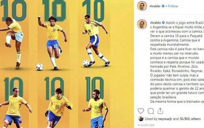 A publicação está com mais de 69 mil curtidas e entre elas, a do atacante do PSG, Neymar Jr.
