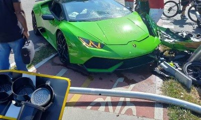 Vídeo: Motorista de Lamborghini persegue ladrão e bate em poste e moto
