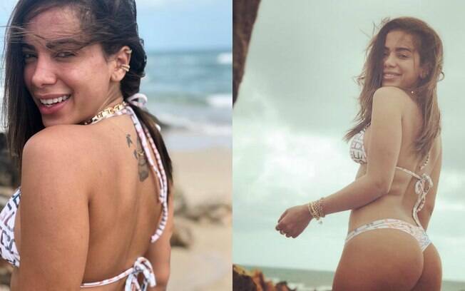 Sem maquiagem, Anitta curte praia sem sol e recebe elogios dos fãs