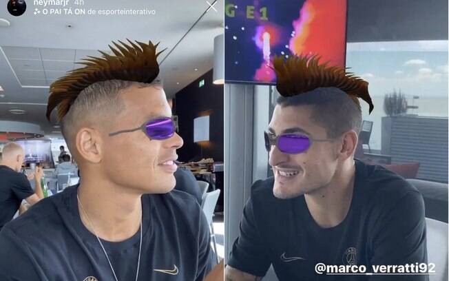 Thiago Silva e Verratti com o filtro do Neymar