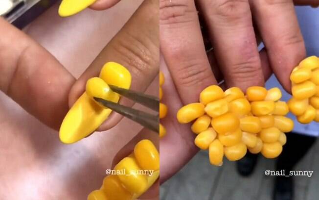 Antes da 'nail art' de miojo, o 'Nail Sunny' já havia criado as unhas comestíveis decoradas com grãos de milho de verdade