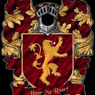 O brasão da Casa Lannister é um leão dourado em fundo vermelho