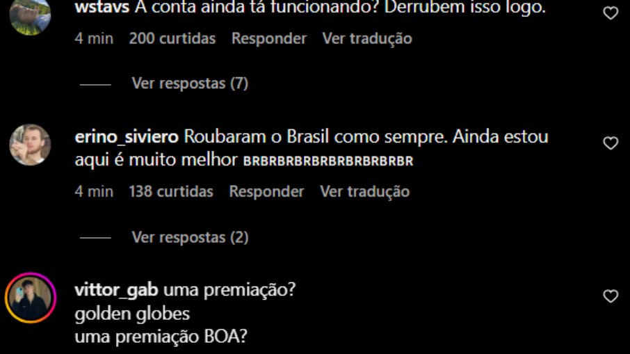 Após derrota, brasileiros invadem perfil do Globo de Ouro