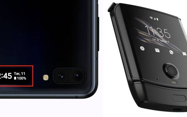 Comparação das telas externas do Galaxy Z Flip e do Motorola Razr.
