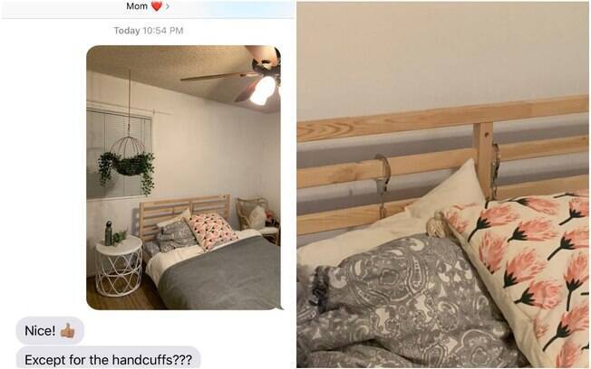 A foto revela um detalhe inusitado no quarto da adolescente: algemas presas na cabeceira da cama
