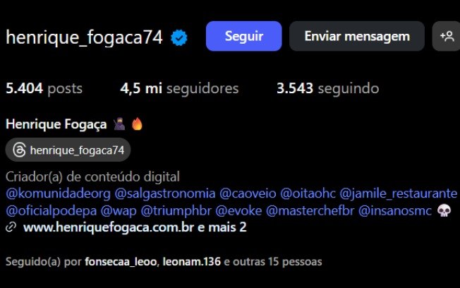 Instagram do chef Henrique Fogaça