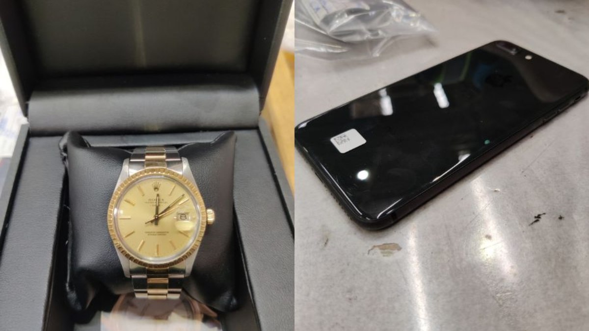 Rolex e iPhone à venda no leilão