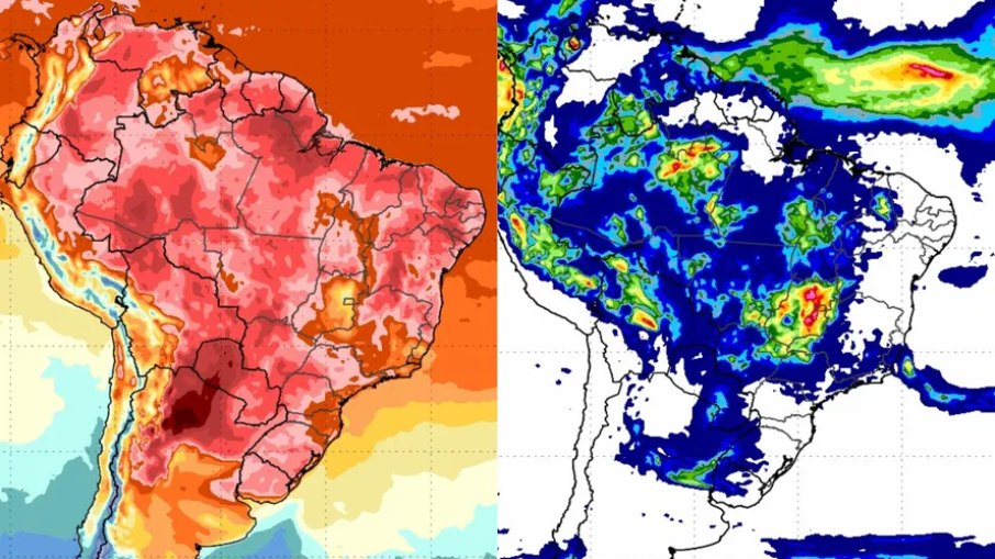 Mapa da previsão do tempo no Brasil