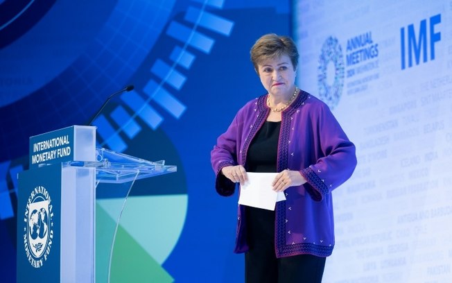 A diretora-geral do FMI, Kristalina Georgieva, durante um discurso em Washington, nos EUA, em 17 de outubro de 2024