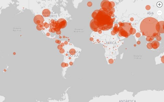 Mapeamento atualiza o número de casos no mundo todo em tempo real