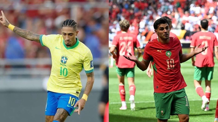 Raphinha e Brahim Díaz se enfrentam em Brasil x Marrocos