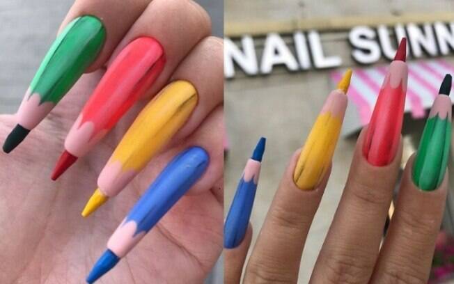 As pontas dos lápis de cor da 'nail art' criativa são de verdade e possibilitam até mesmo escrever e pintar com as unhas