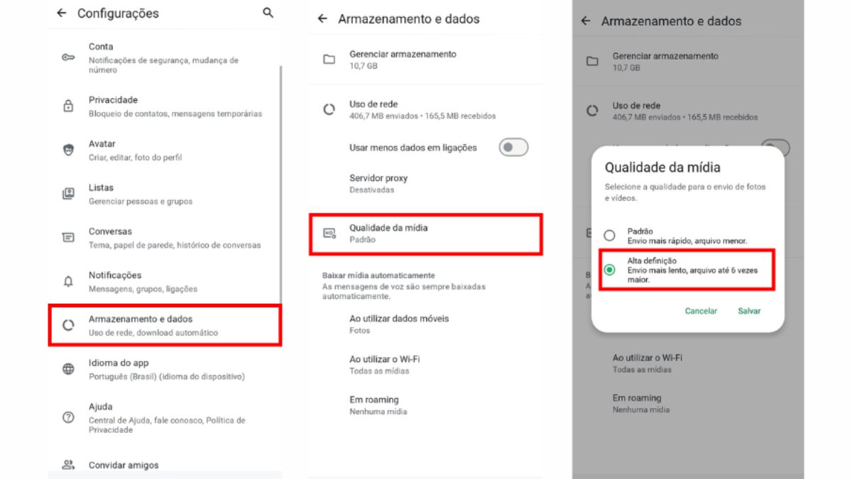 Habilitar o envio permanente em HD Habilitar o envio permanente em HD