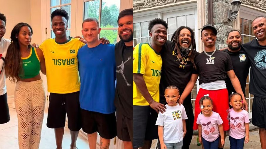 Vini Jr. recebe amigos em mansão nos EUA.