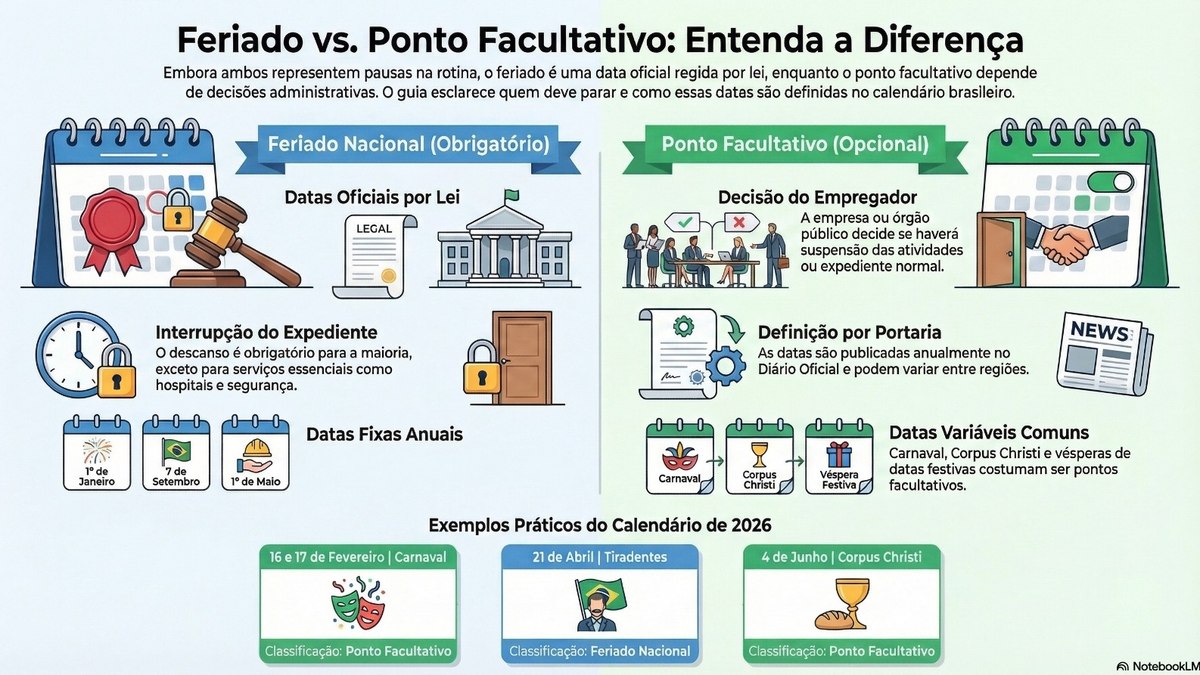Infográfico: feriado vs ponto facultativo