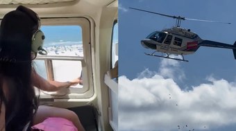 Influencer joga dinheiro de helicóptero e gera confusão em praia