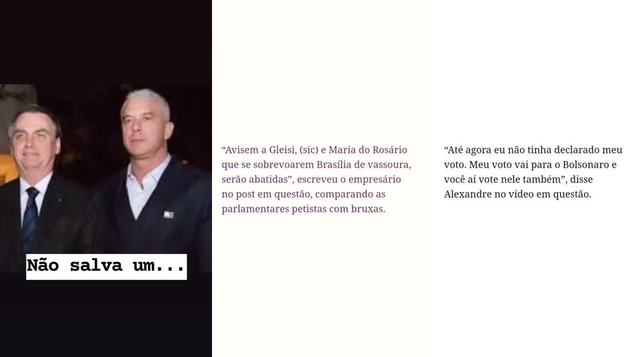 Alexandre Correa declarou seu apoio e admiração a Jair Bolsonaro