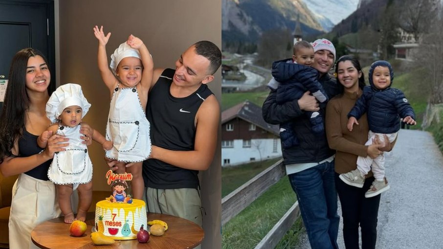 João Gomes ao lado de sua mulher e seus dois filhos