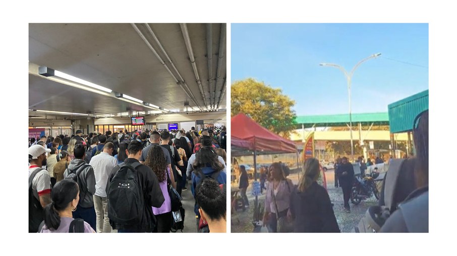 Nas redes sociais, usuários gravaram filas enormes nas estações de metrô Nas redes sociais, usuários gravaram filas enormes nas estações de metrô