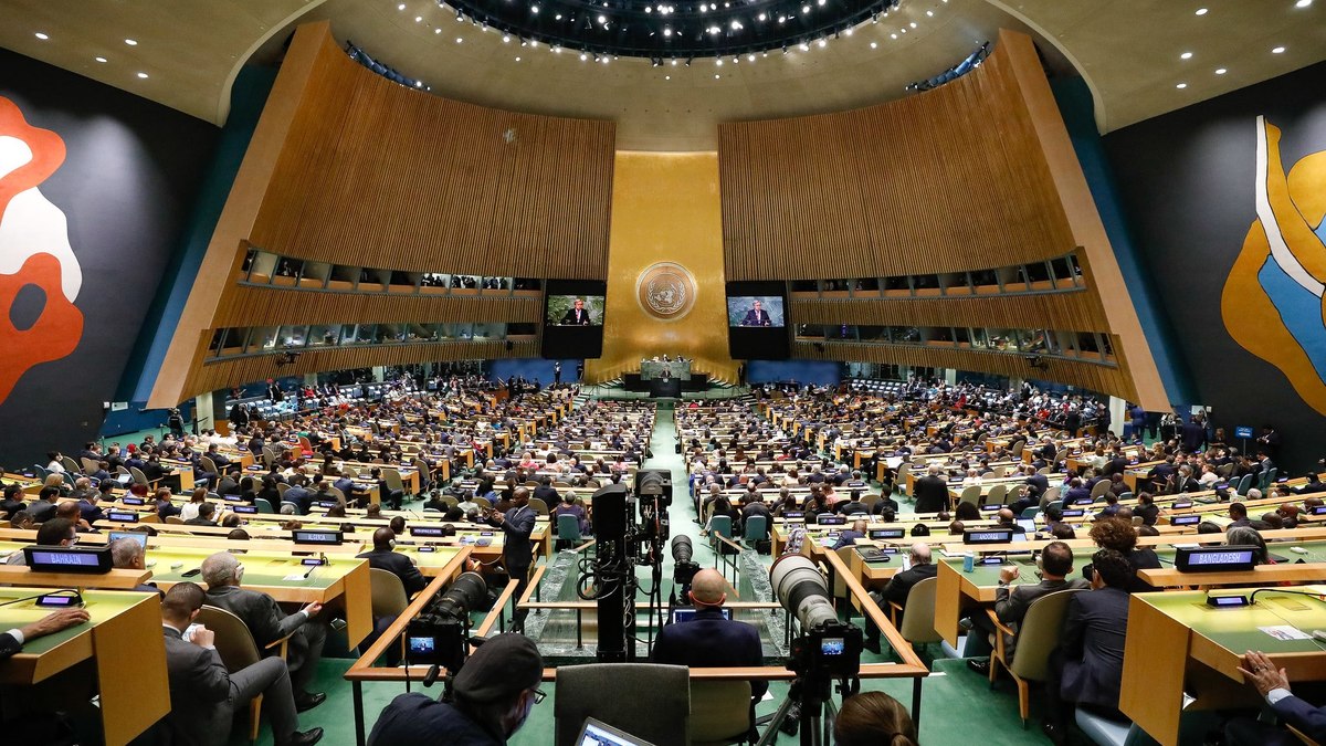 Presidente Jair Bolsonaro (PL) discursando na Assembleia Geral da ONU