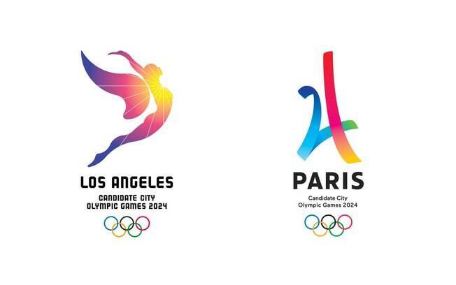 Os logos oficiais das candidaturas de Los Angeles e Paris aos Jogos Olímpicos