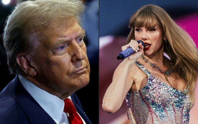 Nos últimos meses, o apoio falso de celebridades aos candidatos presidenciais americanos aumentou. Na foto, o ex-presidente Donald Trump e a cantora Taylor Swift