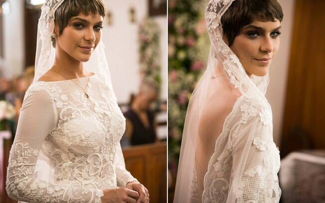 Letícia, personagem de Isabella Santoni, investiu em um modelo vintage e make natural para se casar