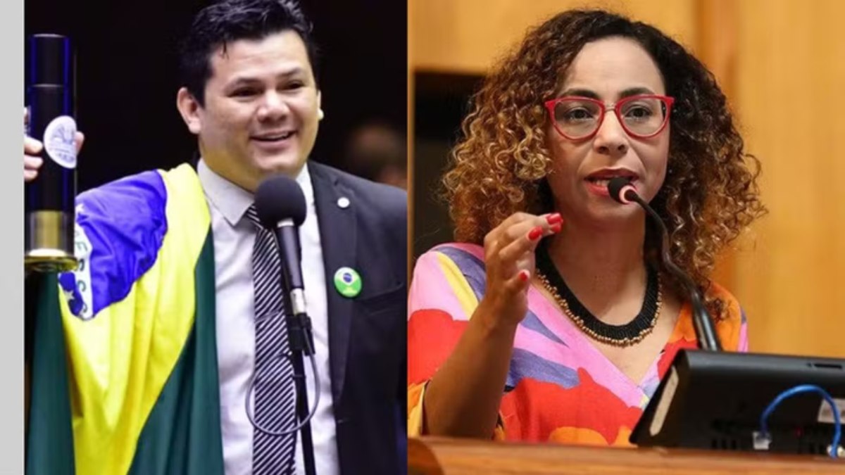 Gilvan Aguiar Costa (PL) à esquerda, e a vítima dos ataques, a deputada estadual Camila Valadão (PSOL)