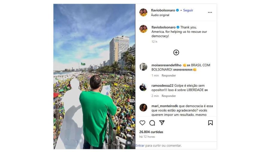 Flávio Bolsonaro agradece aos Estados Unidos por 