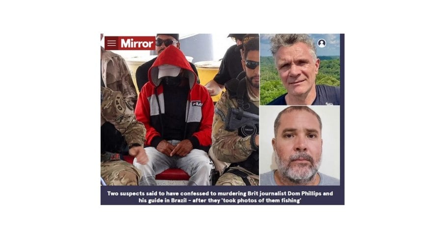 Manchete do The Mirror traz a notícia da confissão dos assassinatos de Bruno Pereira e Dom Phillips 