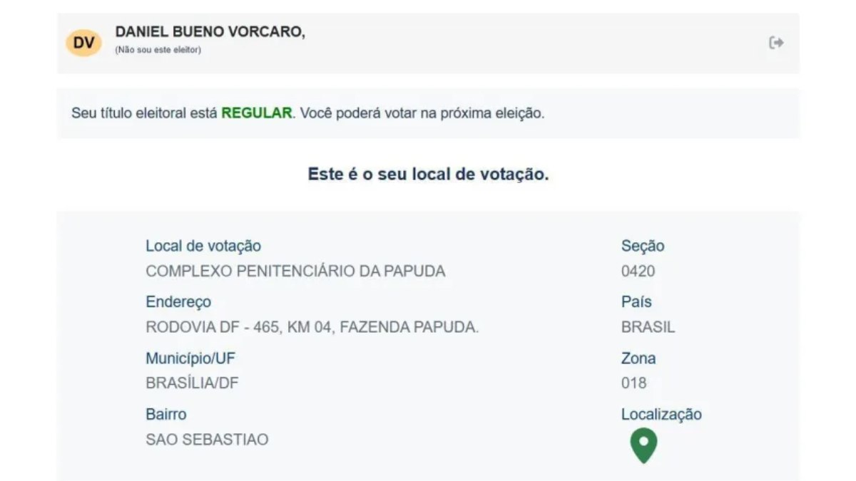 Local de votação de Daniel Vorcaro Local de votação de Daniel Vorcaro
