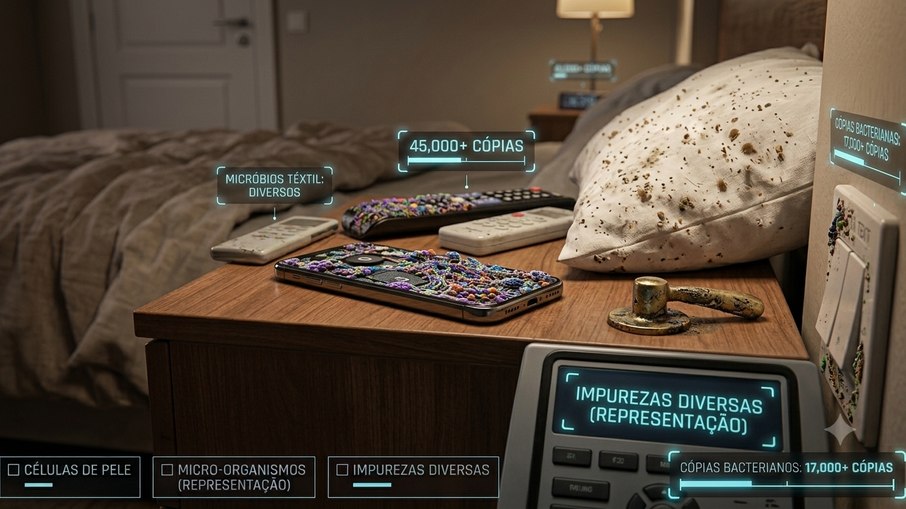 Representação de objetos do dia a dia contaminados com bactérias