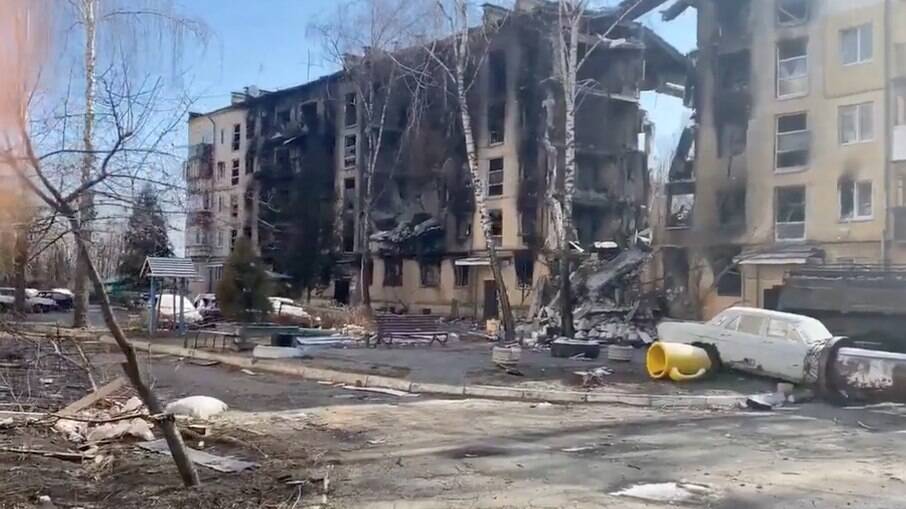 Destruição em Gostomel, na Ucrânia