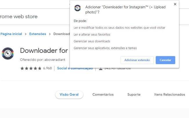 Segundo passo: Adicionar a extensão do Downloader for Instagram