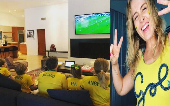 Angelica torce para o Brasil com a família em casa