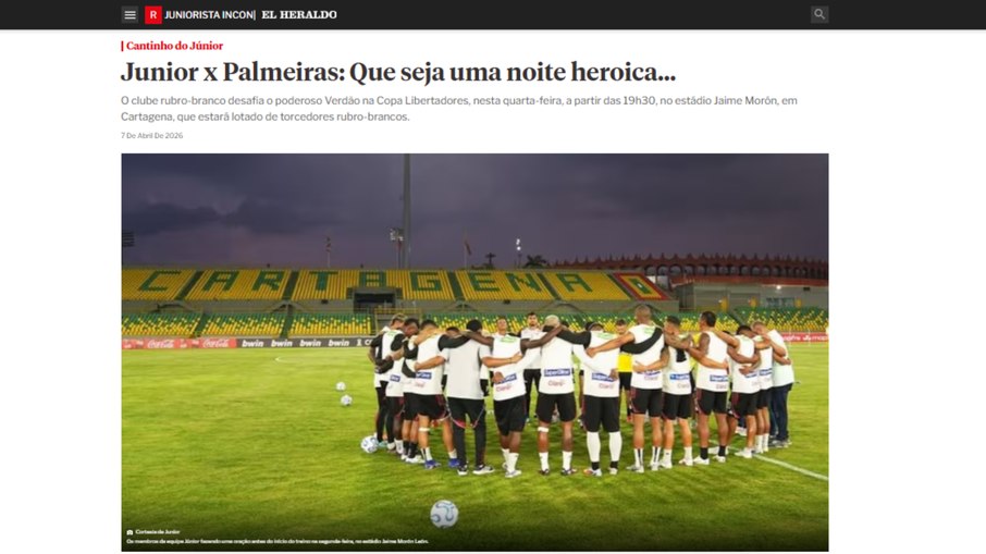 Jornal da Colômbia sobre duelo entre Junior Barranquilla e Palmeiras