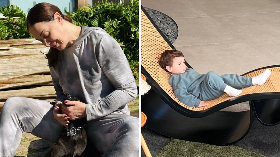 De conjunto de moletom, Claudia Raia aproveita domingo com filhos De conjunto de moletom, Claudia Raia aproveita domingo com filhos