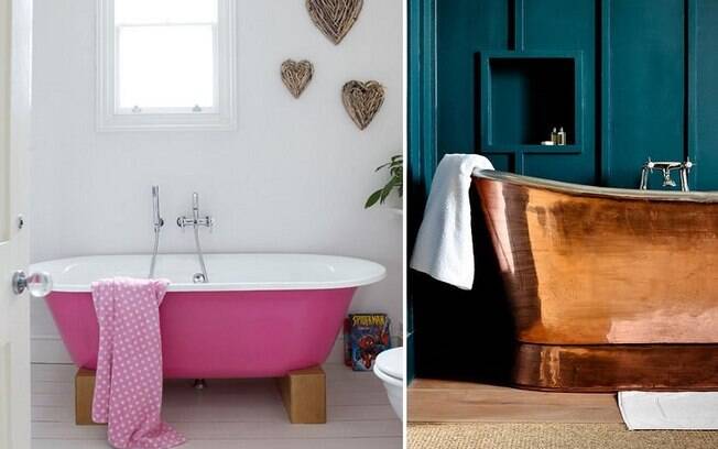 Banheiras também podem ser coloridas; tudo depende de como a cor será combinada com o restante do cômodo