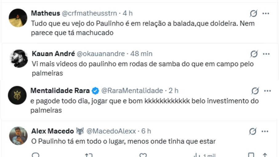 Torcedores criticam Paulinho por vida extra campo