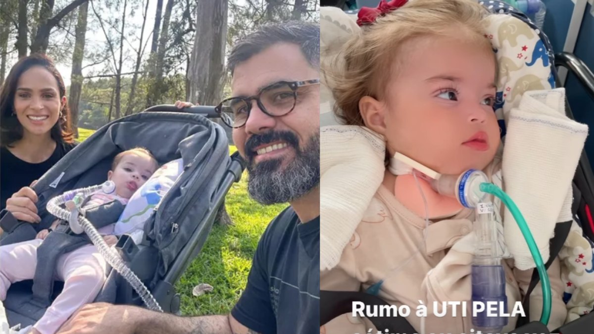 Letícia e Juliano Cazarré ao lado de Maria Guilhermina, filha caçula do casal