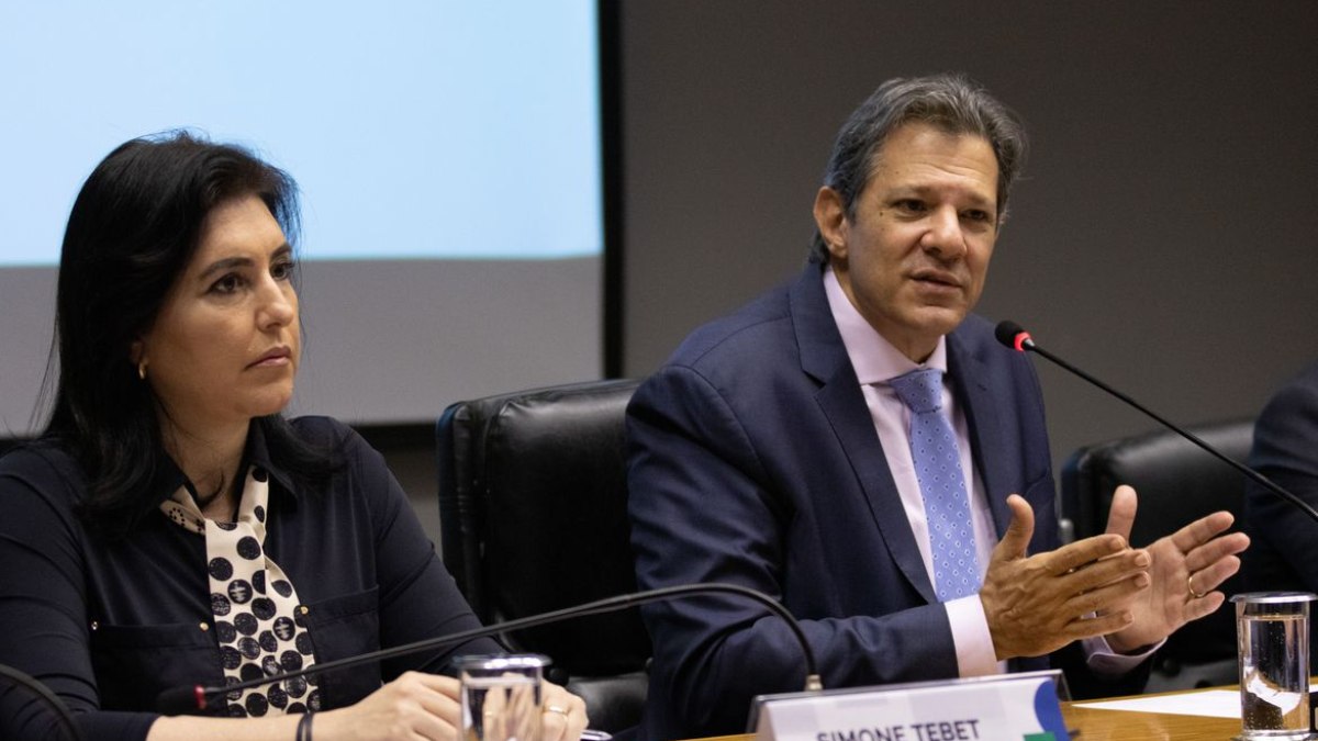 Ministra do Planejamento, Simone Tebet (MDB), e ministro da Fazenda, Fernando Haddad (PT)