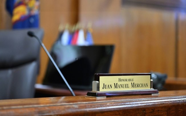 Uma visão geral do tribunal presidido pelo juiz colombiano Juan Manuel Merchan na Suprema Corte de Nova York, em 12 de março de 2024