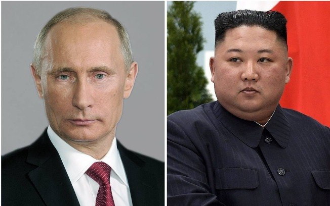 Vladimir Putin (E) e Kim Jong Un (D)