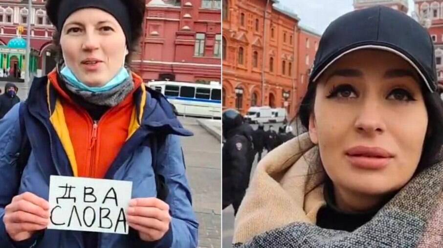 Mulher mostra a frase 'duas palavras' e é detida no centro de Moscou, na praça Manezhnaya; Vídeo com as ações da polícia russa viraliza