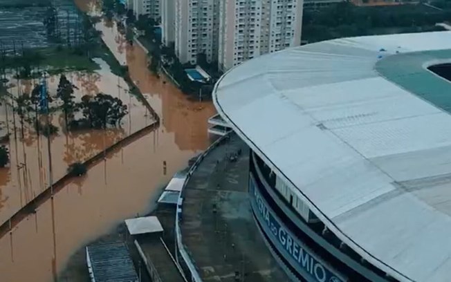 Região onde fica a Arena do Grêmio está tomada pela água -